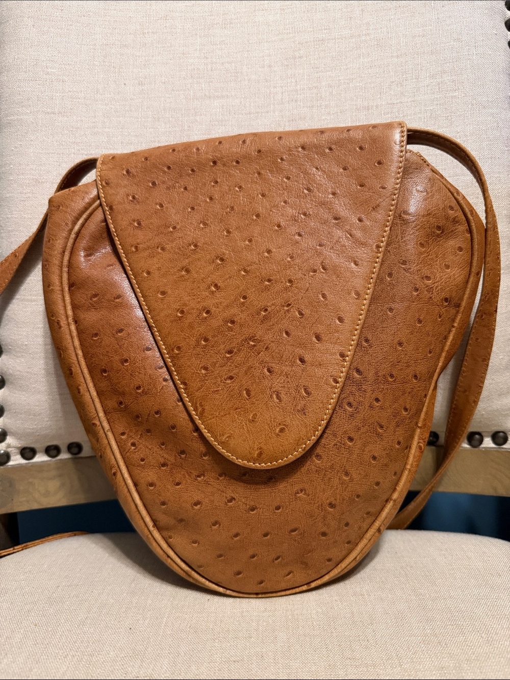 Vintage Italian Leather Crossbody Bag, Unique Strawberry Design